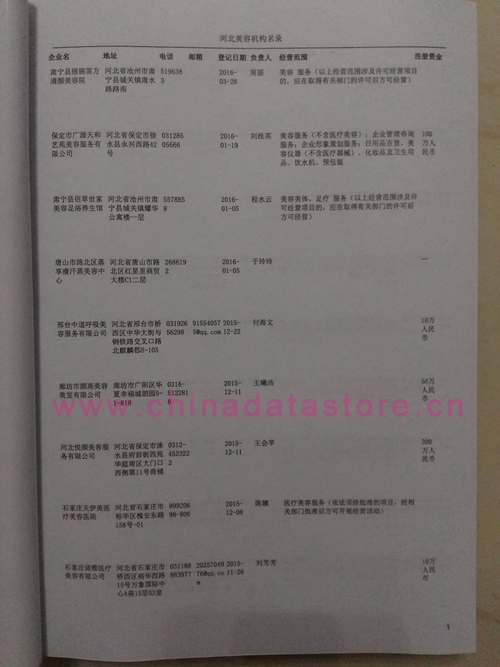 河北美容院企業(yè)黃頁收錄了最新的河北美容院企業(yè)名單，具有極高的營銷價值，實實在在提高銷售業(yè)績